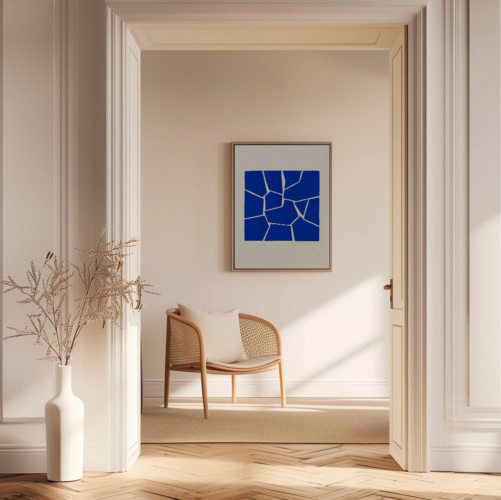Abstrakt værk i blå med geometriske fragmenter – Canvas2