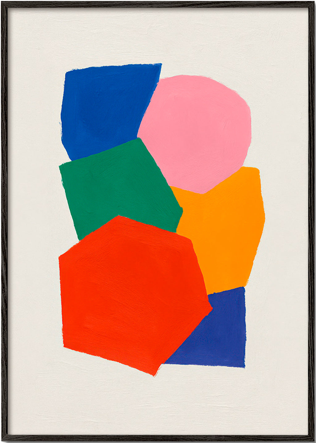 Geometrisk plakat med stakkede farverige former – Black Frame