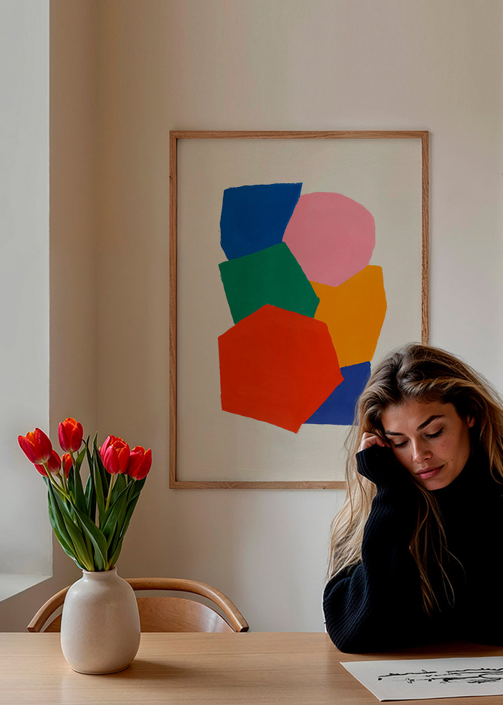 Geometrisk plakat med stakkede farverige former – Product2