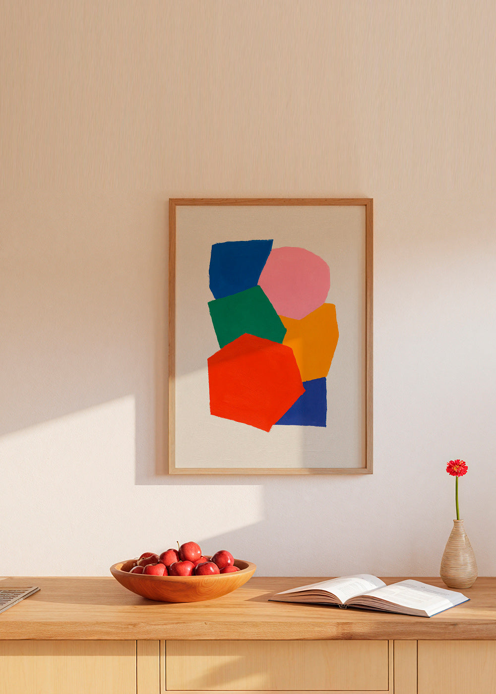 Geometrisk plakat med stakkede farverige former – Product3
