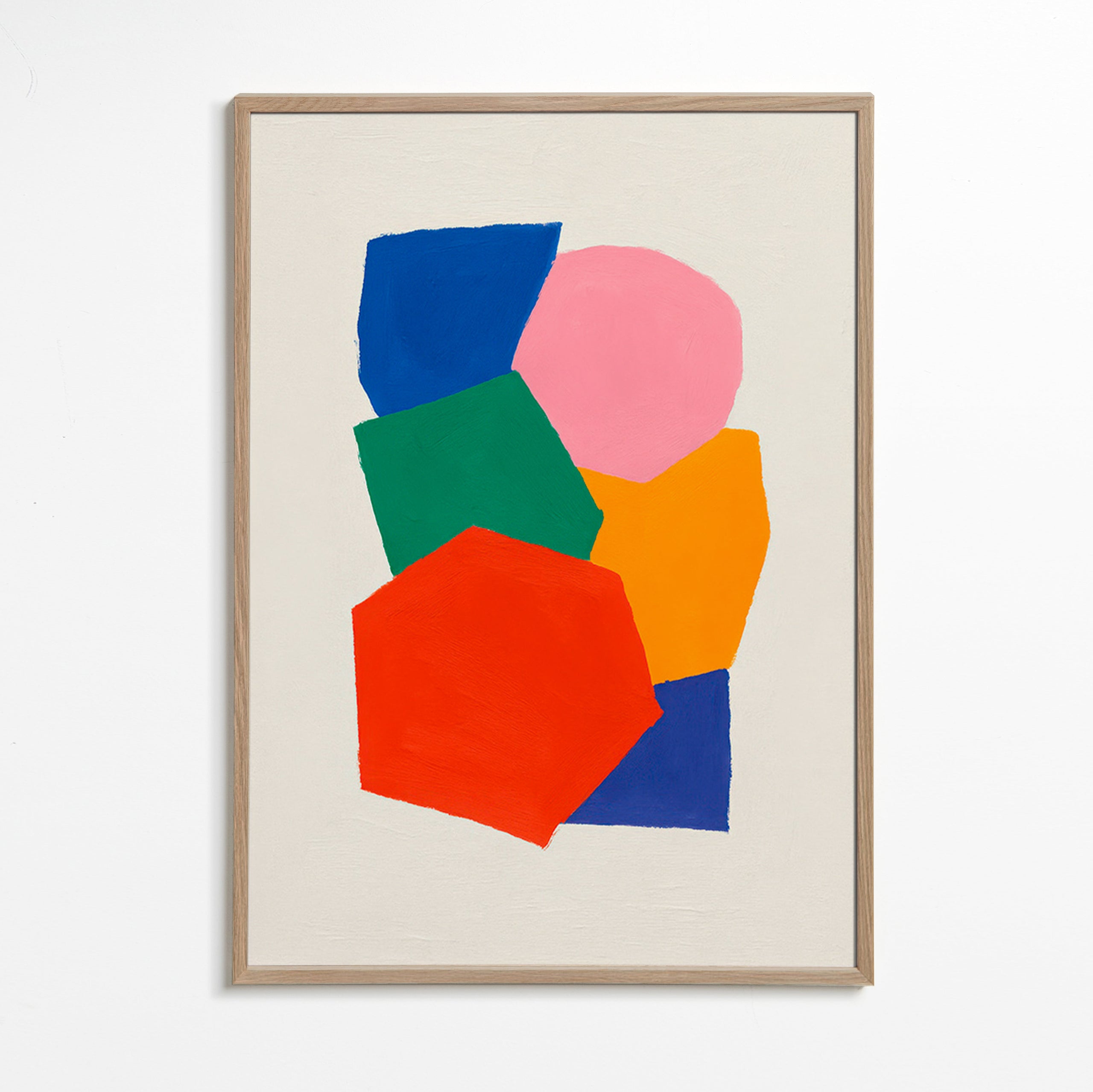 Geometrisk plakat med stakkede farverige former – Oak Frame