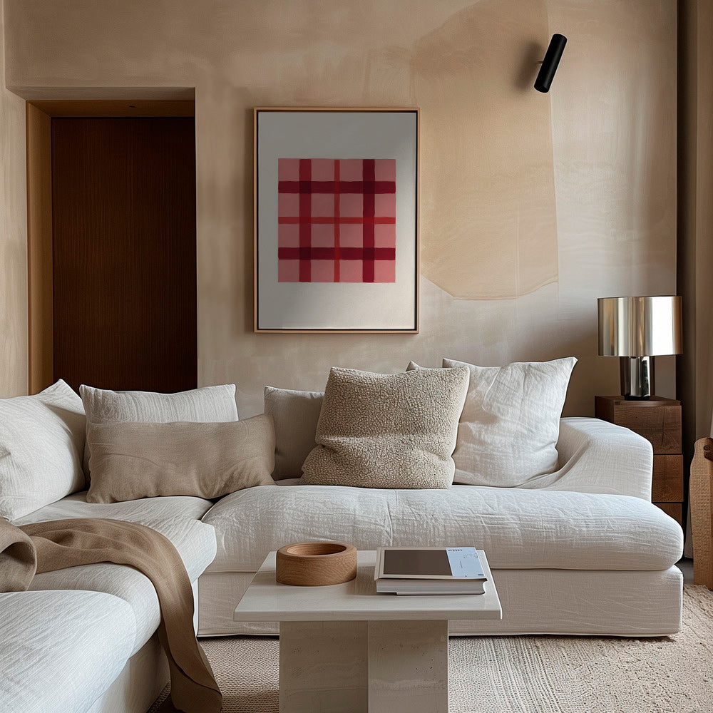 Geometrisk plakat rosa tartan malet – Canvas2