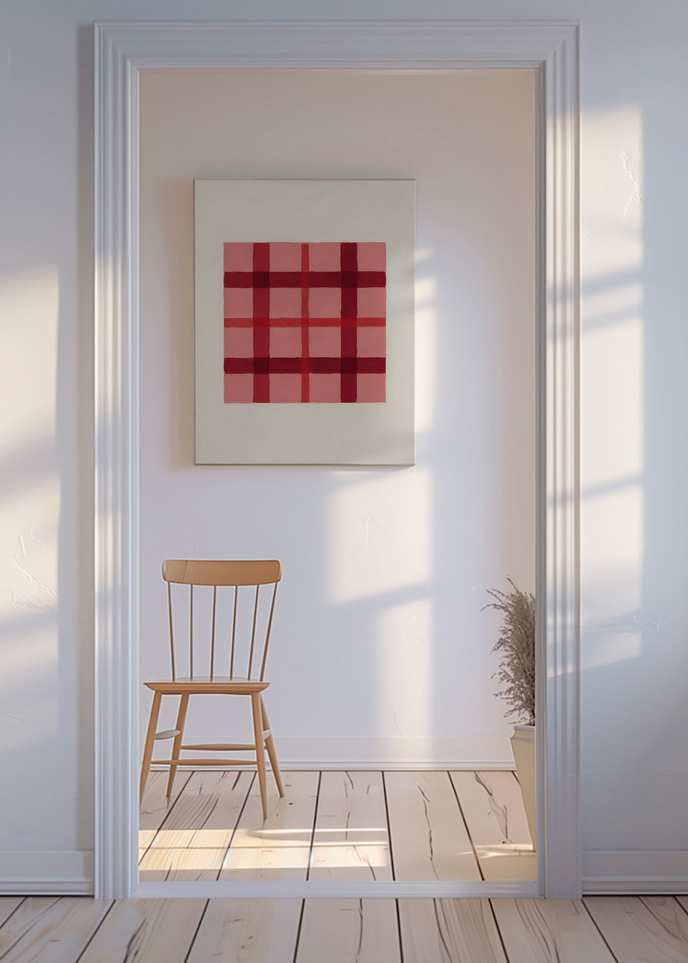 Geometrisk plakat rosa tartan malet – Canvas
