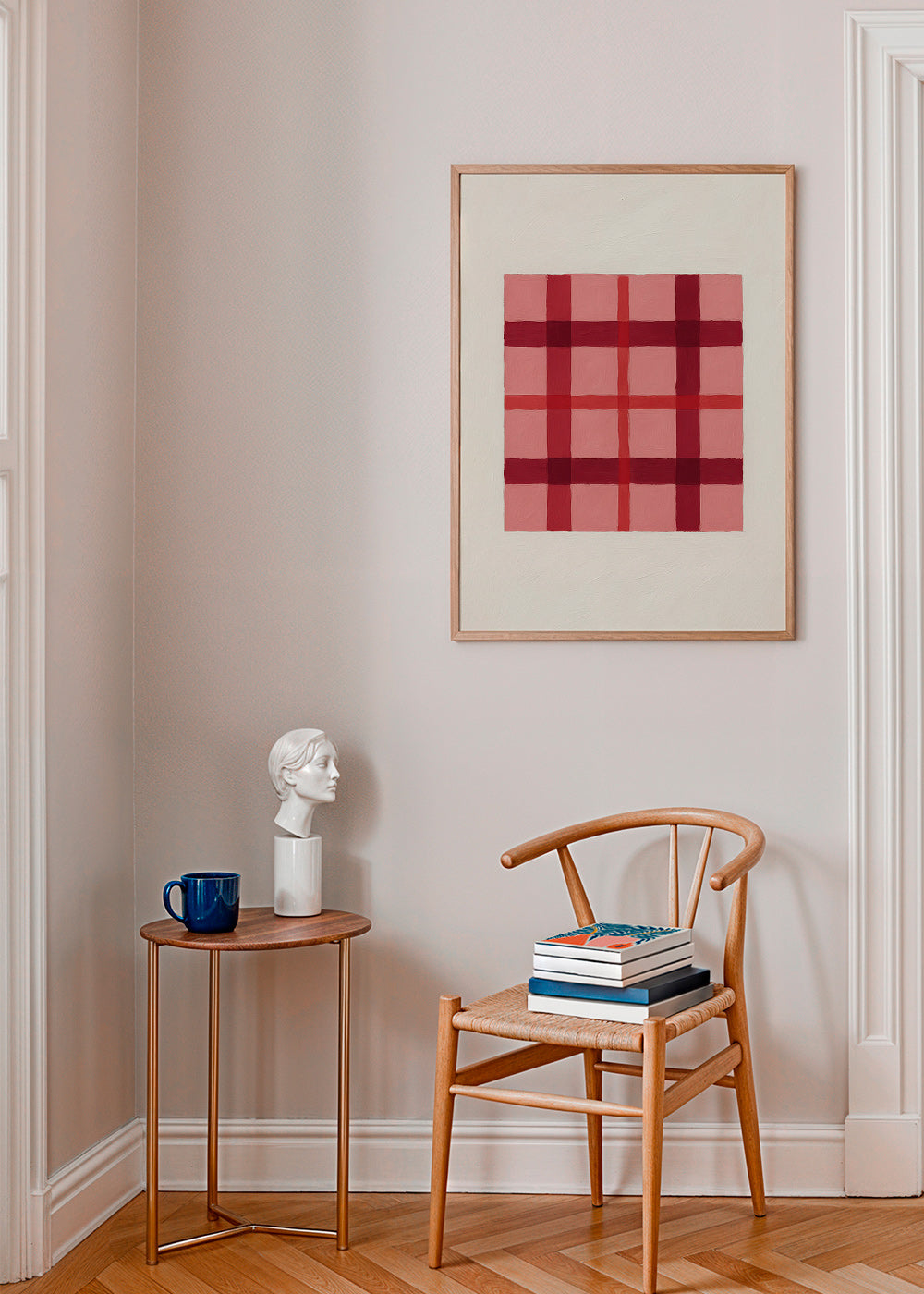 Geometrisk plakat rosa tartan malet – Product1