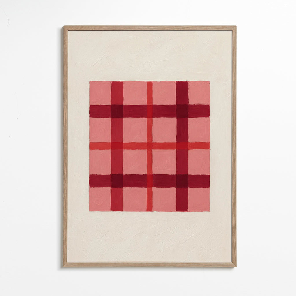 Geometrisk plakat rosa tartan malet – Oak Frame