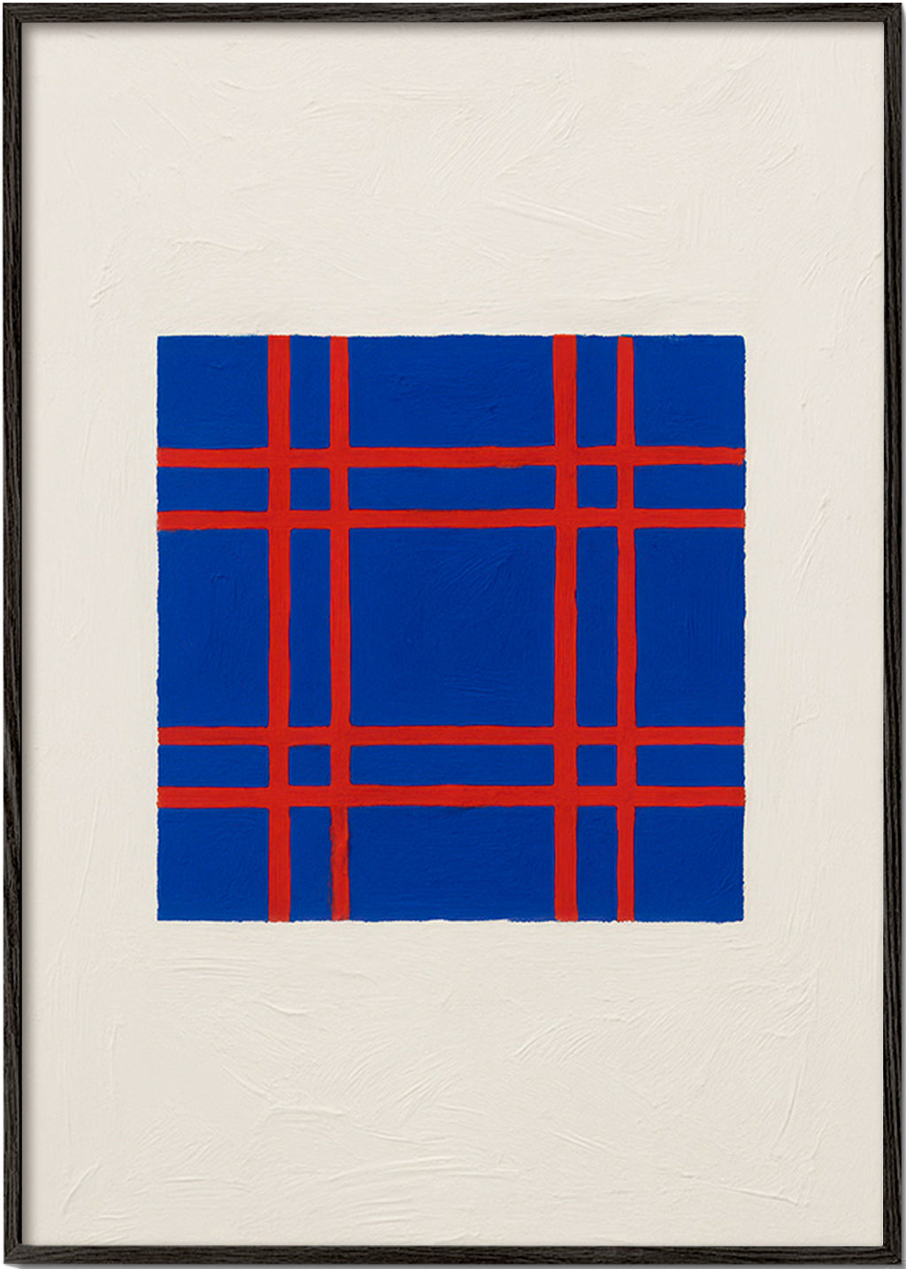 Geometrisk billede i blå med rød gitter – Black Frame