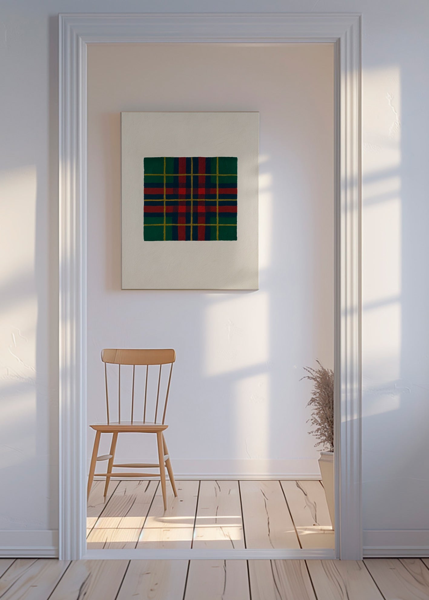 Geometrisk plakat med håndmalet tartanmønster – Canvas