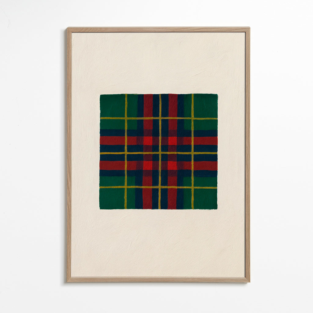 Geometrisk plakat med håndmalet tartanmønster – Oak Frame