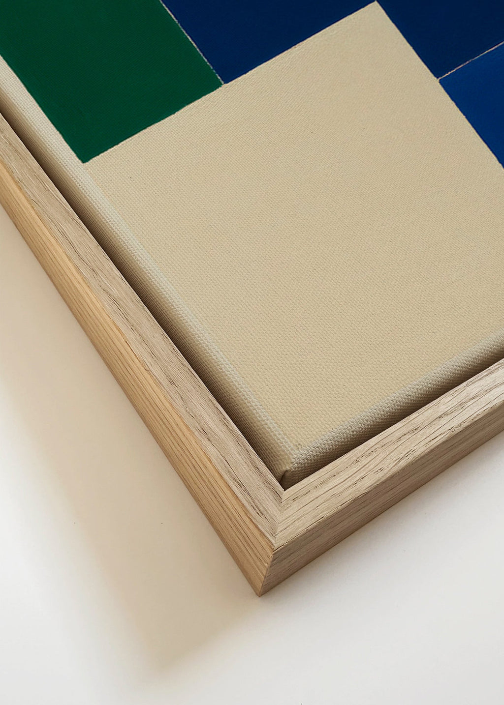 Geometrisk plakat med blå og grønne blokke – Canvas detail