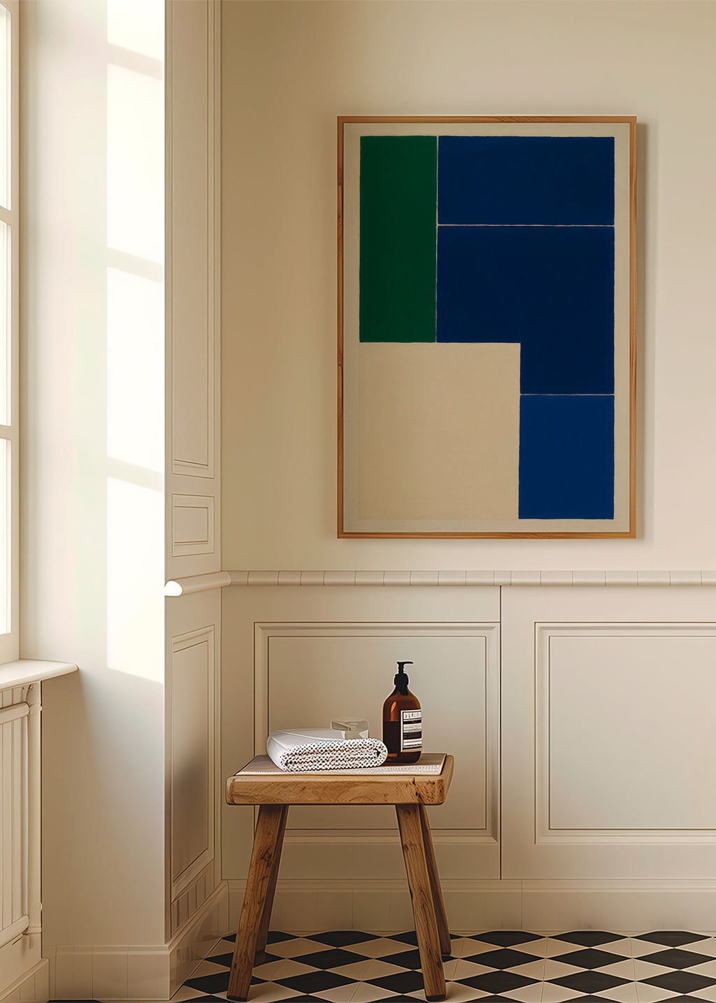 Geometrisk plakat med blå og grønne blokke – Product2