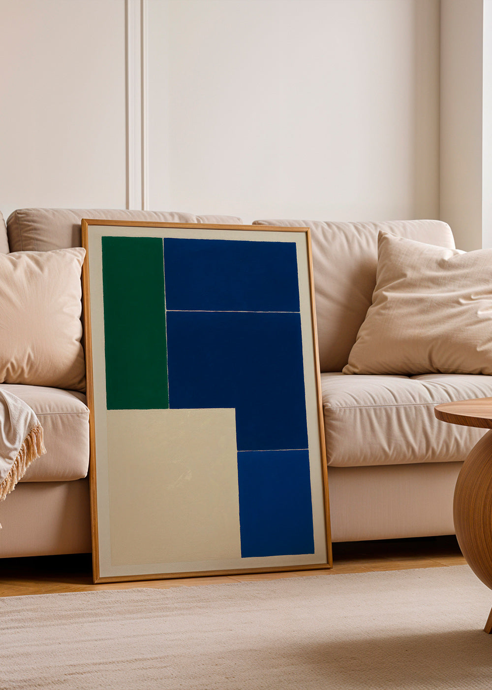 Geometrisk plakat med blå og grønne blokke – Product3