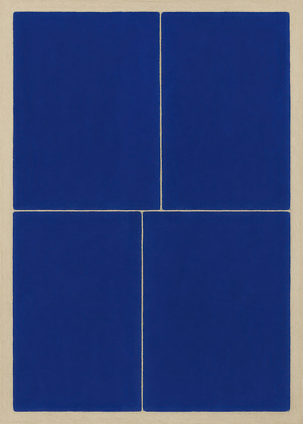 Geometrisk maleri med blå paneler