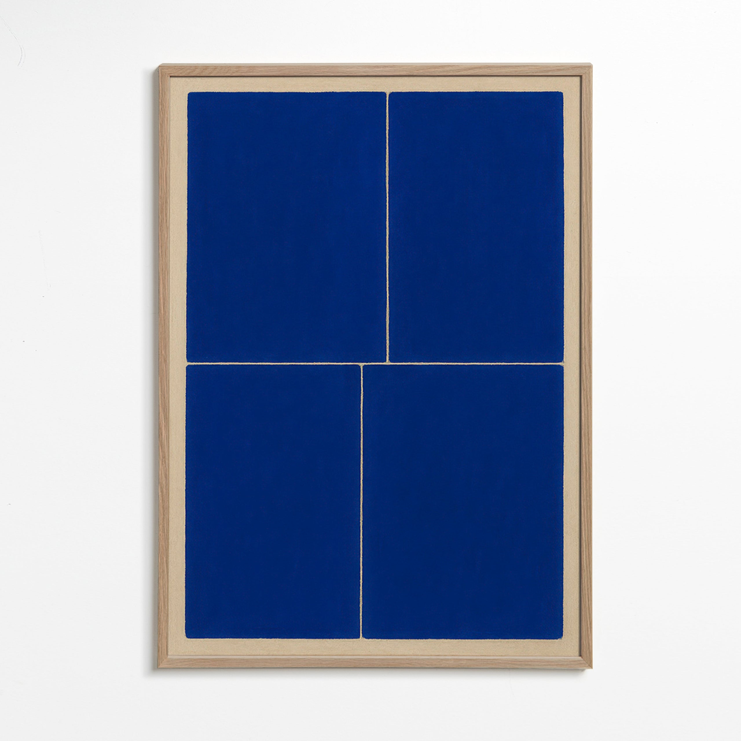 Geometrisk maleri med blå paneler – Oak Frame