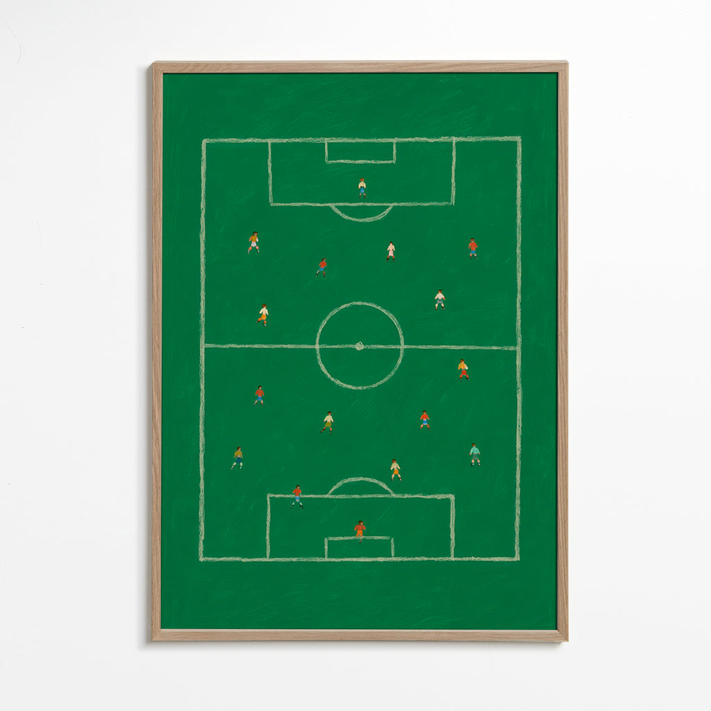 Sportkunst: illustreret fodboldbane – Oak Frame