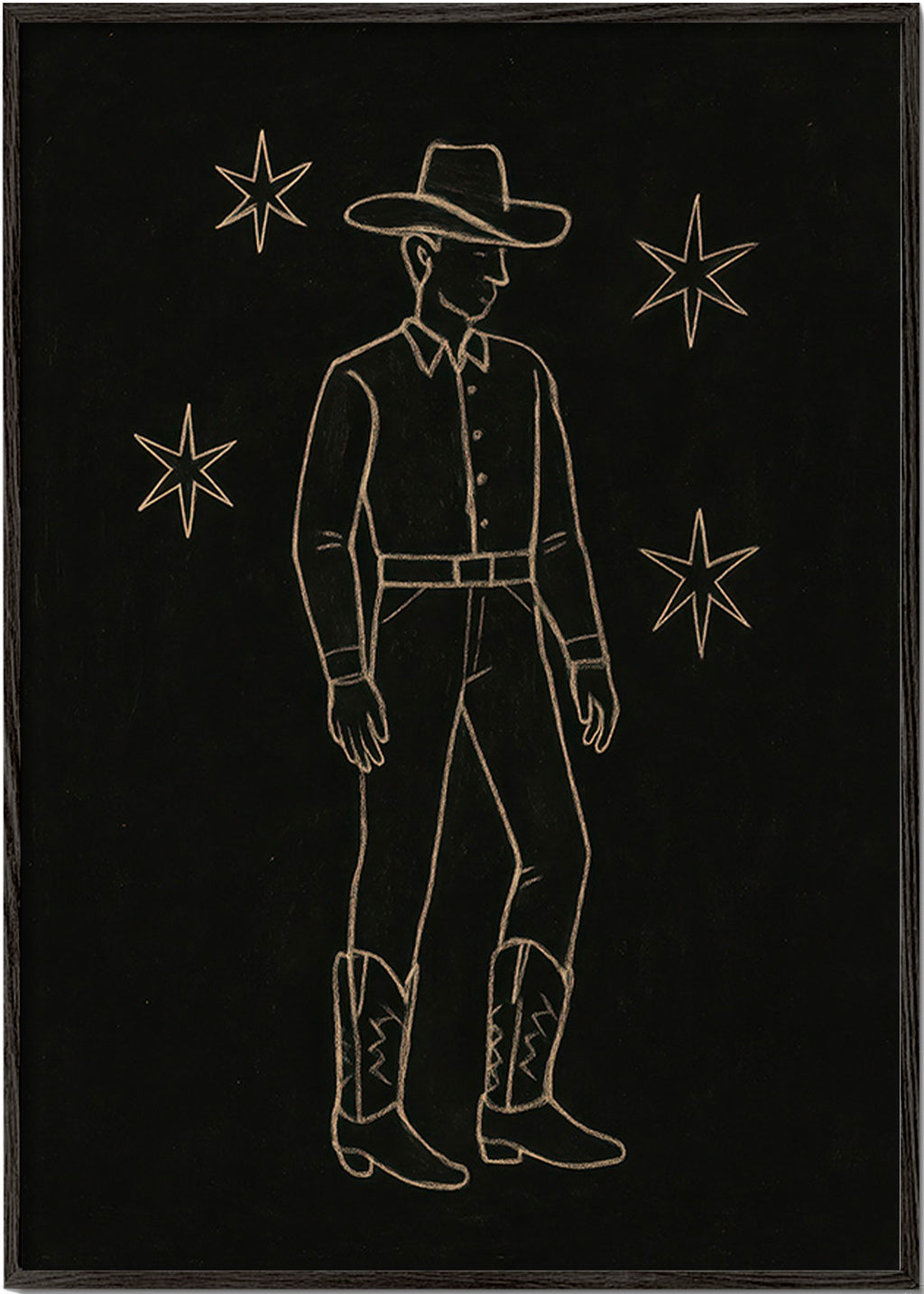 Illustration cowboy linjekunst i guld – Black Frame
