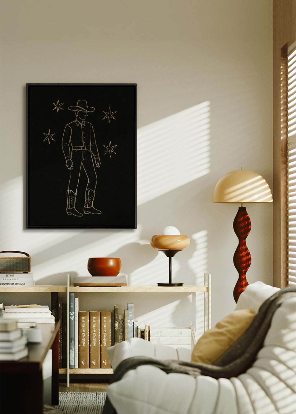 Illustration cowboy linjekunst i guld – Canvas1