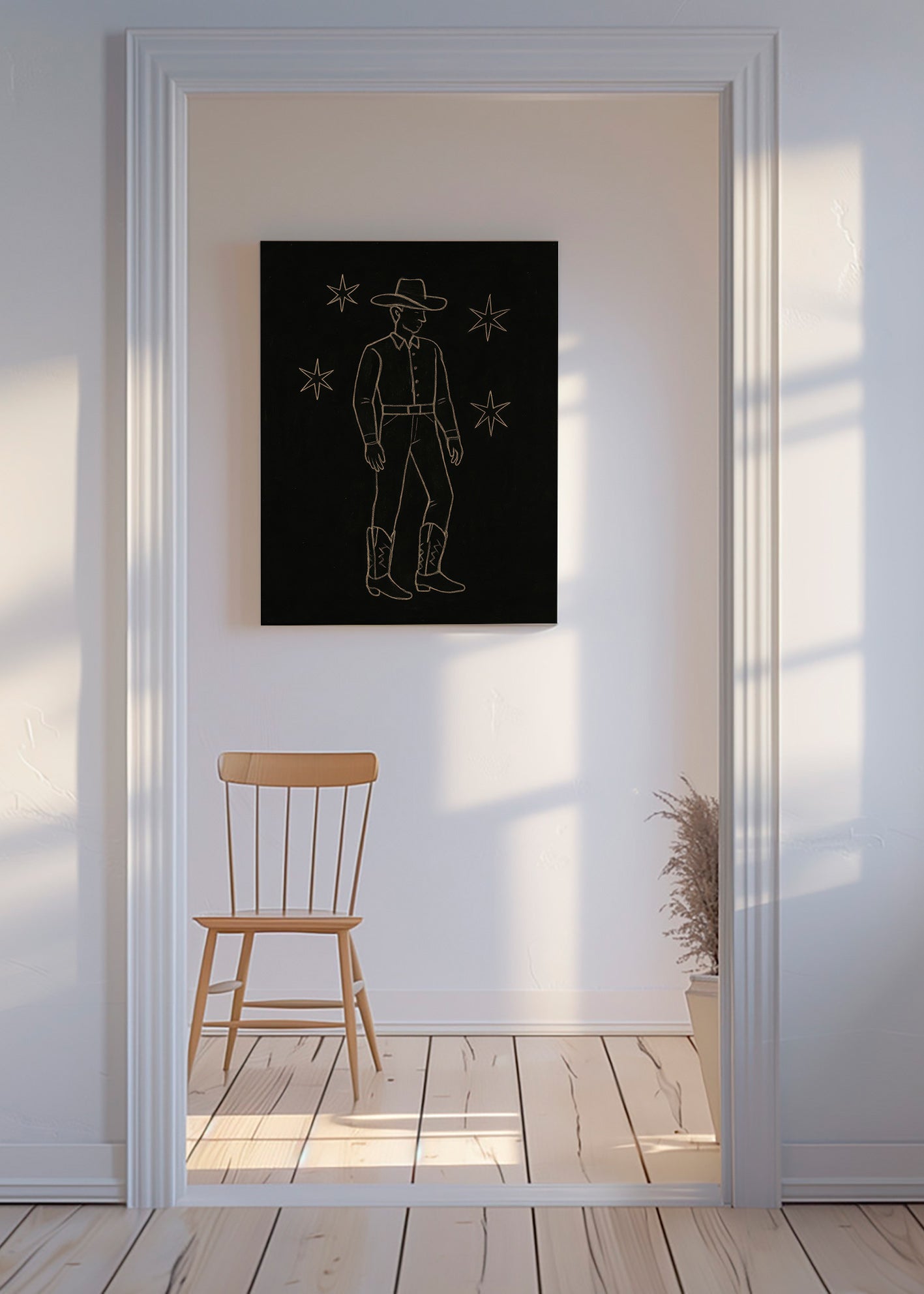 Illustration cowboy linjekunst i guld – Canvas