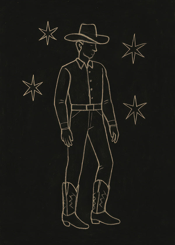 Illustration cowboy linjekunst i guld