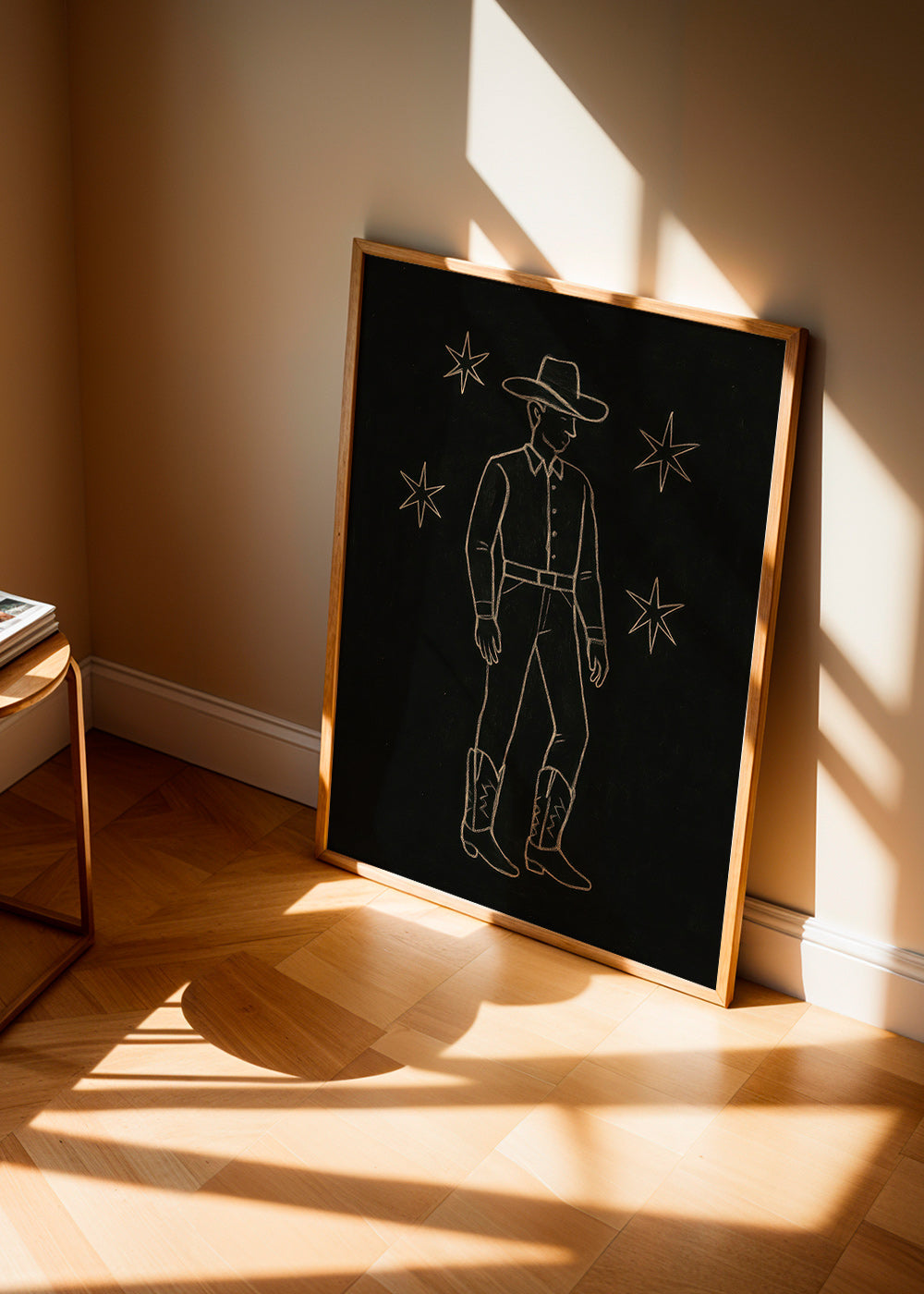 Illustration cowboy linjekunst i guld – Product1