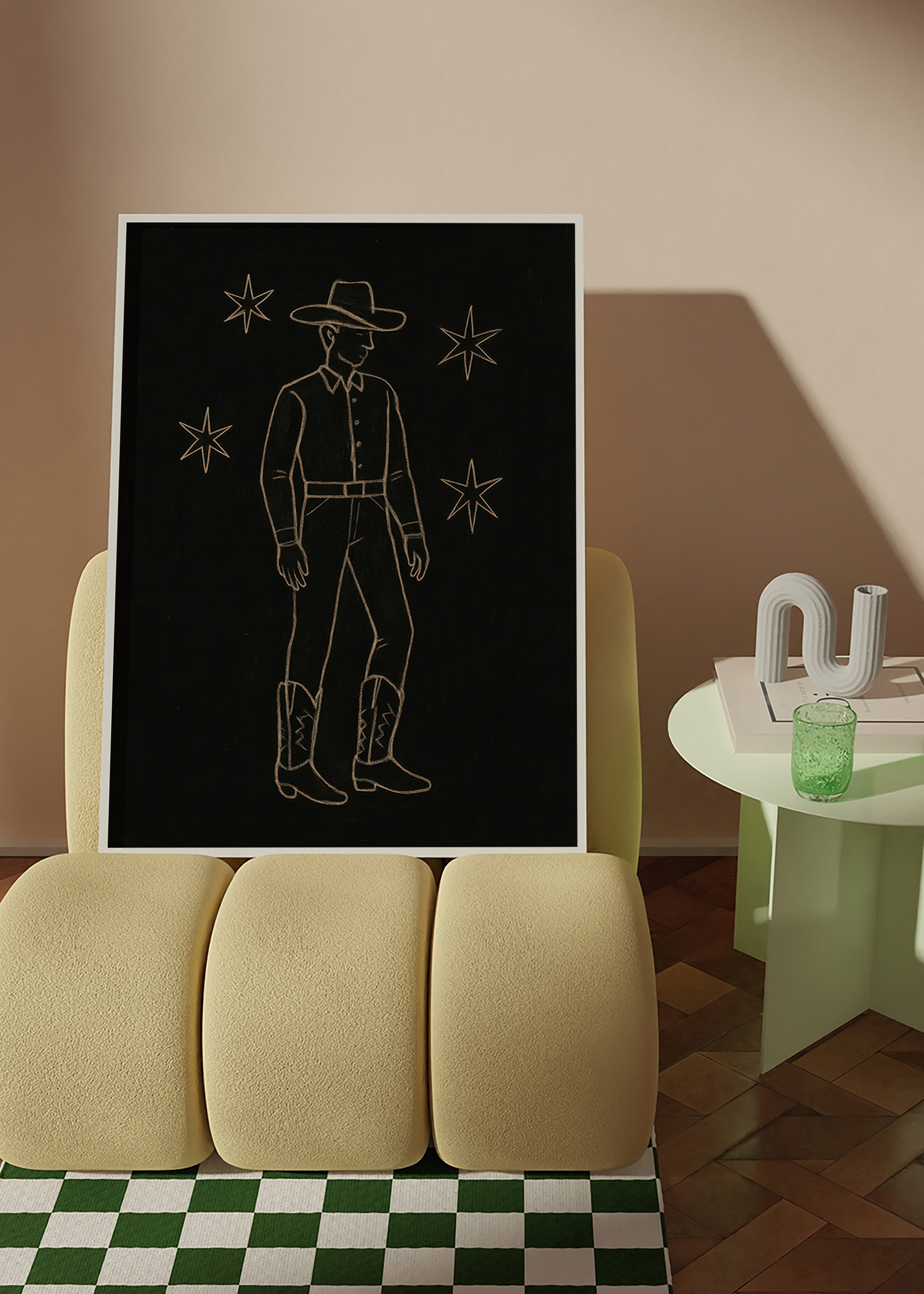 Illustration cowboy linjekunst i guld – Product2