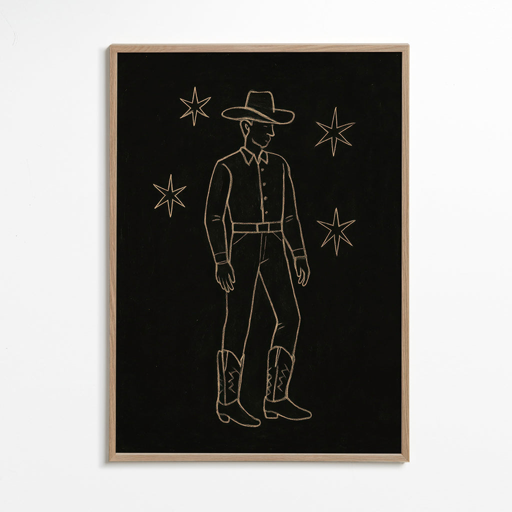 Illustration cowboy linjekunst i guld – Oak Frame