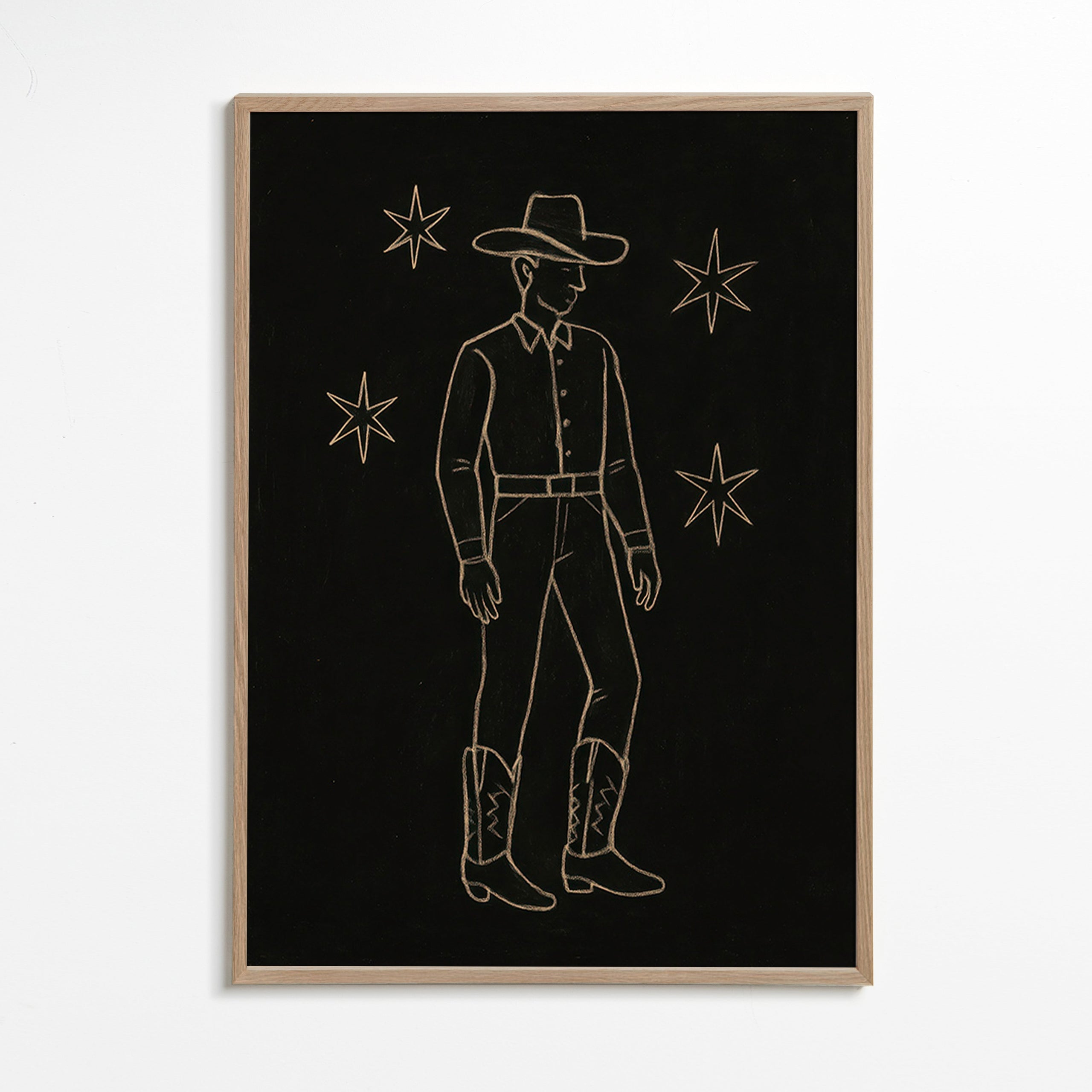 Illustration cowboy linjekunst i guld – Oak Frame