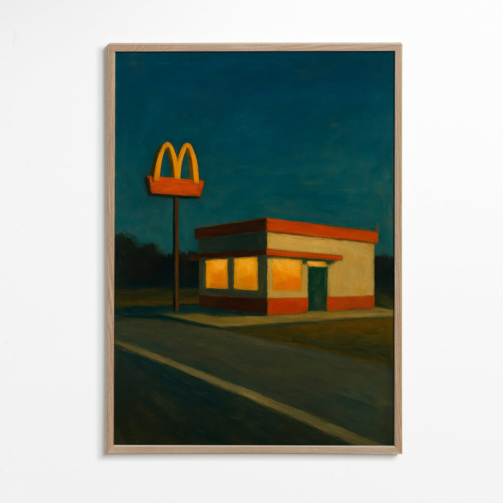 Køkkenkunst: natligt diner med ikonisk skilt – Oak Frame