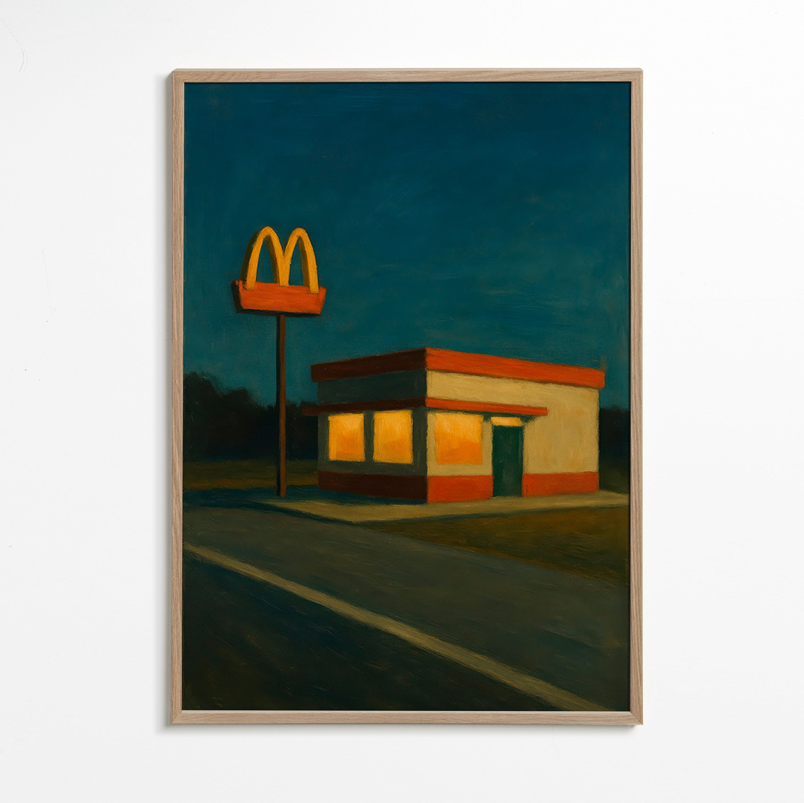 Køkkenkunst: natligt diner med ikonisk skilt – Oak Frame