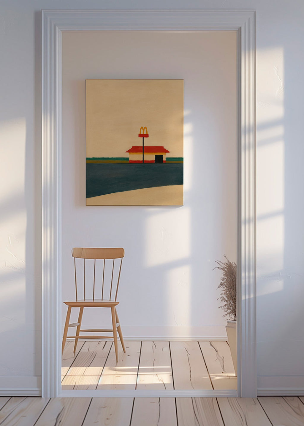 Køkkenkunst minimalistisk med diner og gyldent bue – Canvas