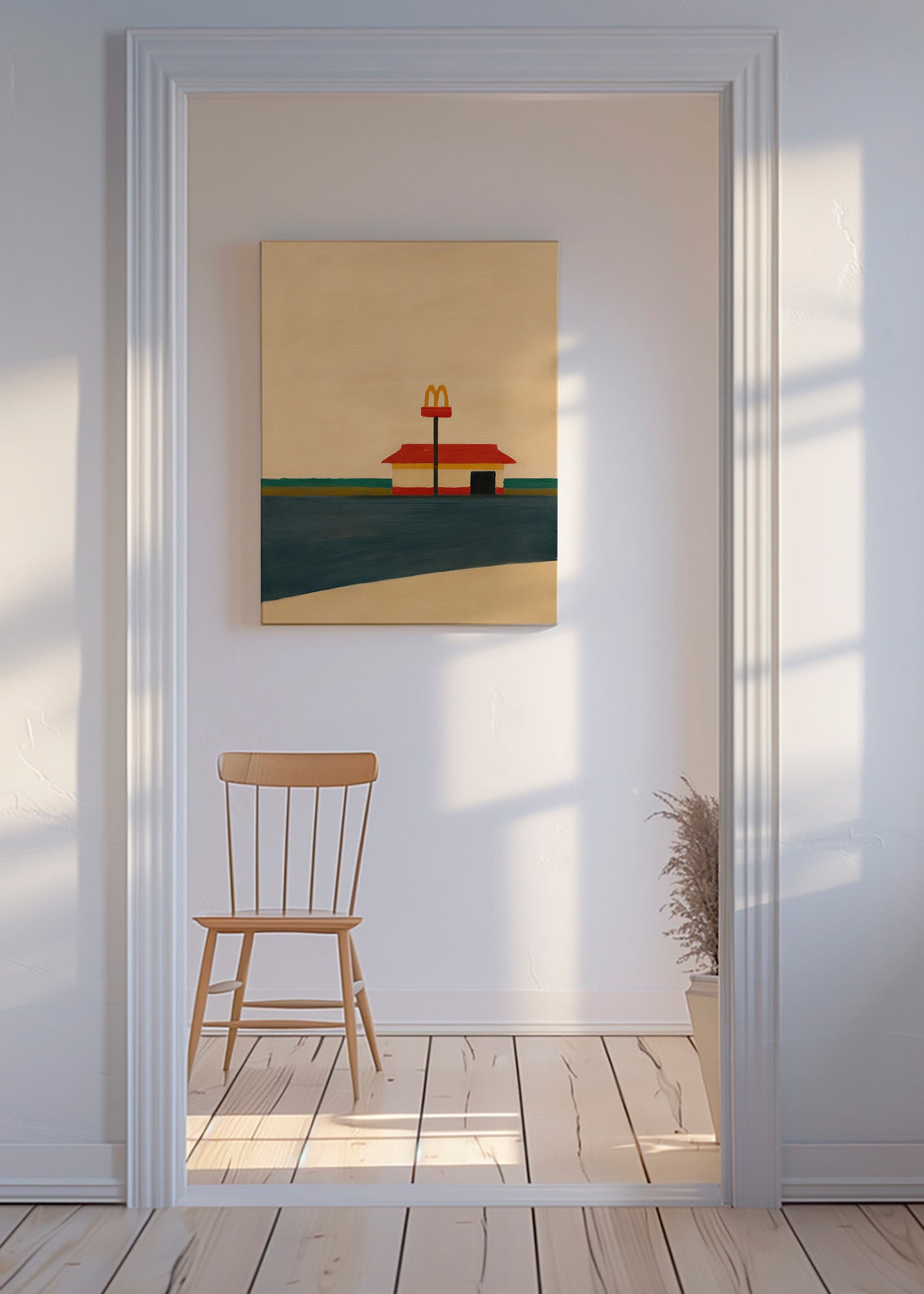 Køkkenkunst minimalistisk med diner og gyldent bue – Canvas