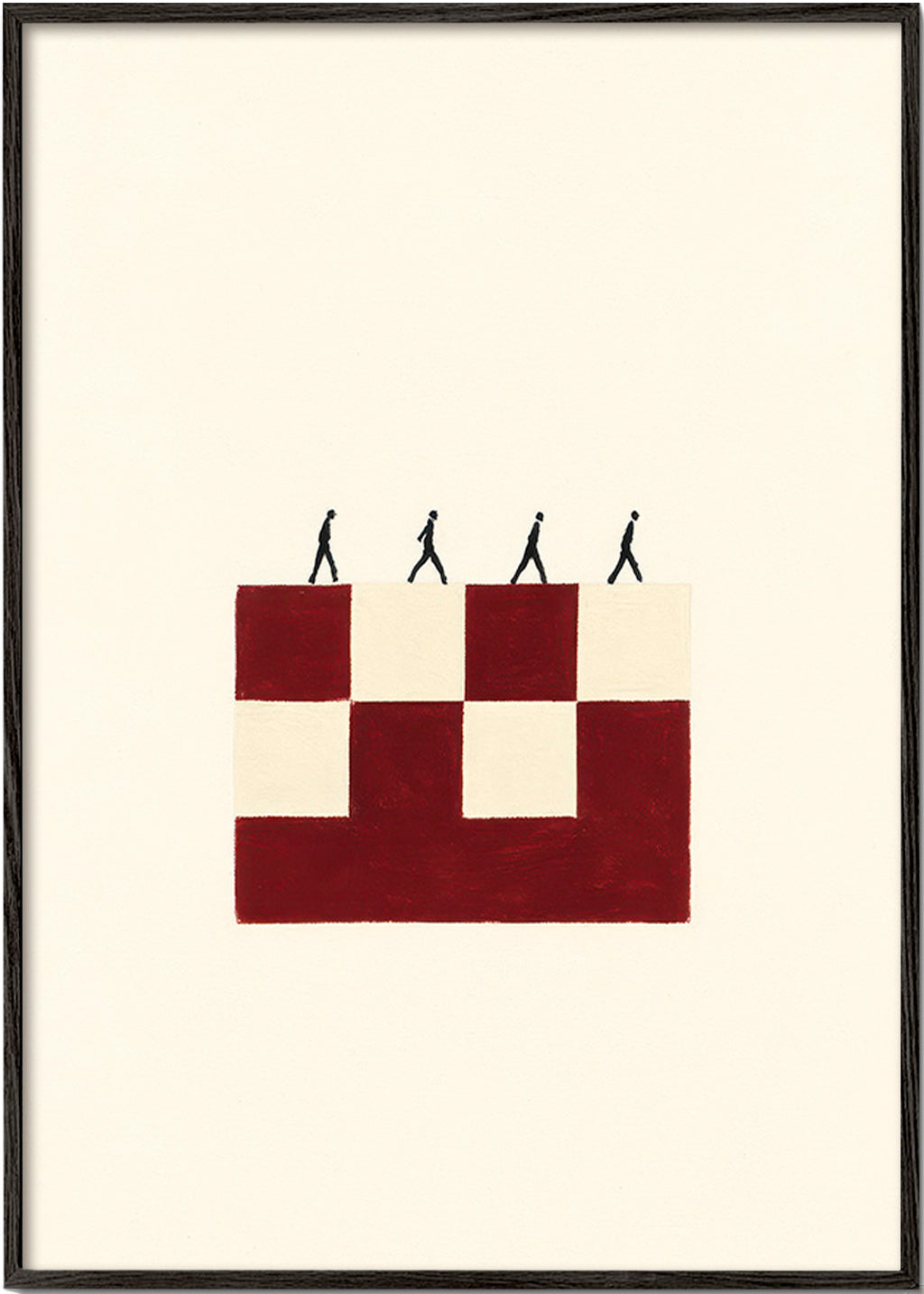Geometrisk plakat med gående figurer – Black Frame