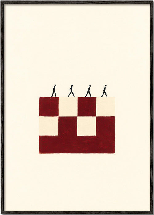 Geometrisk plakat med gående figurer – Black Frame