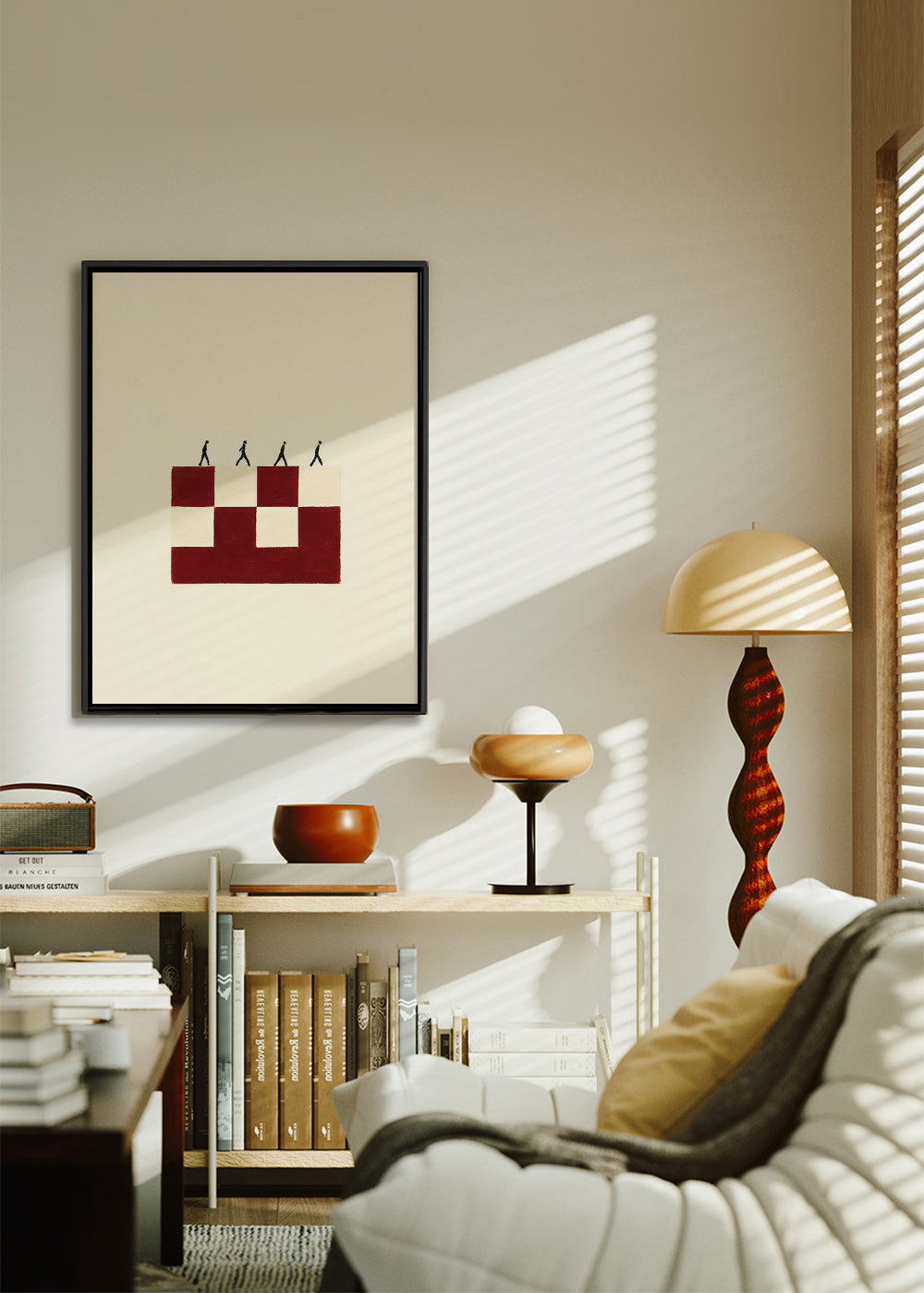 Geometrisk plakat med gående figurer – Canvas1