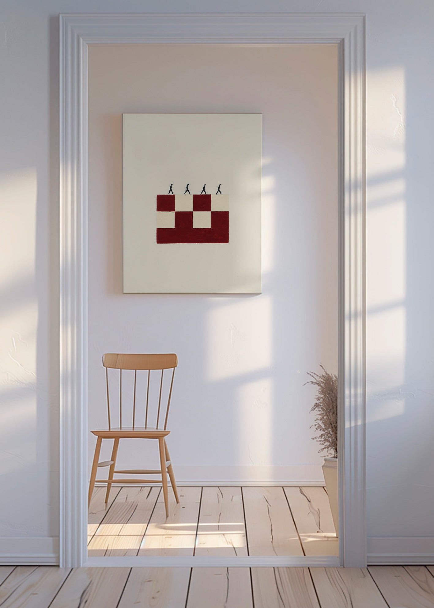 Geometrisk plakat med gående figurer – Canvas