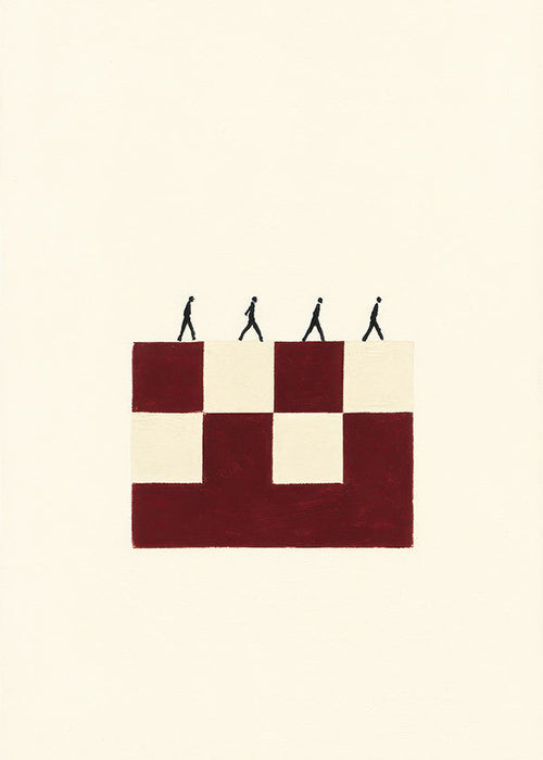 Geometrisk plakat med gående figurer