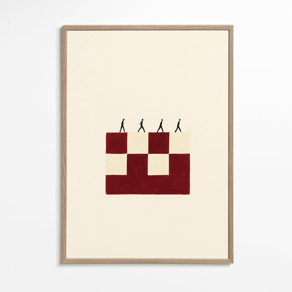 Geometrisk plakat med gående figurer – Oak Frame