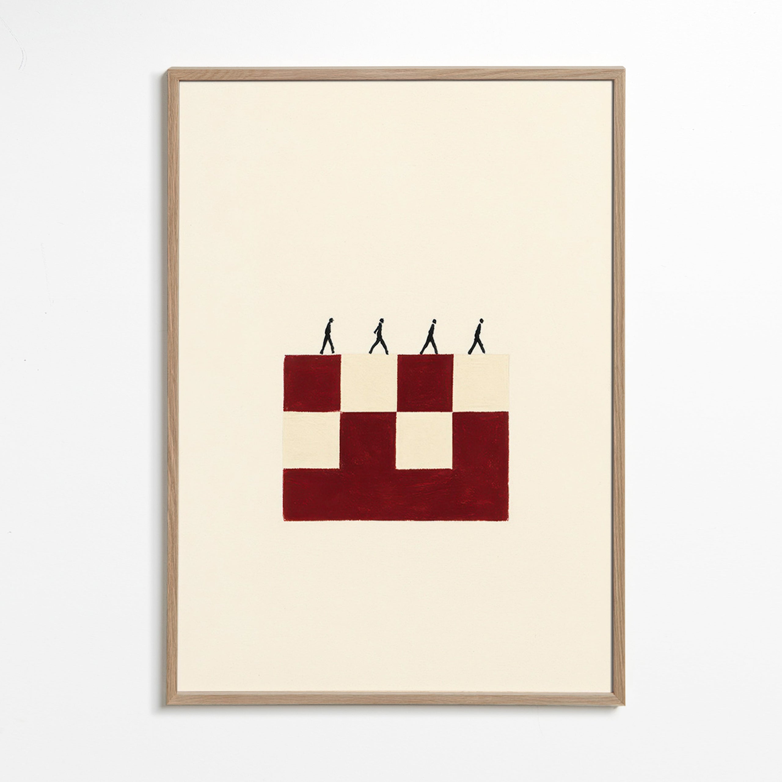 Geometrisk plakat med gående figurer – Oak Frame
