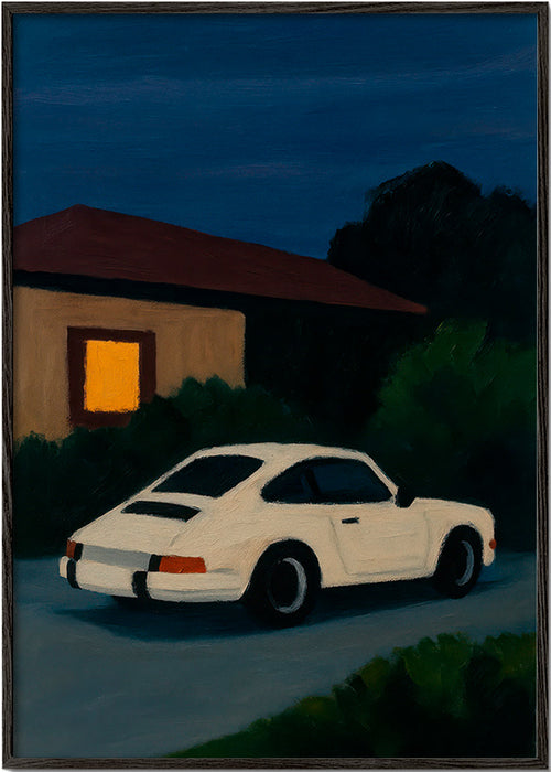 Vintage bil plakat i natlig kørsel – Black Frame