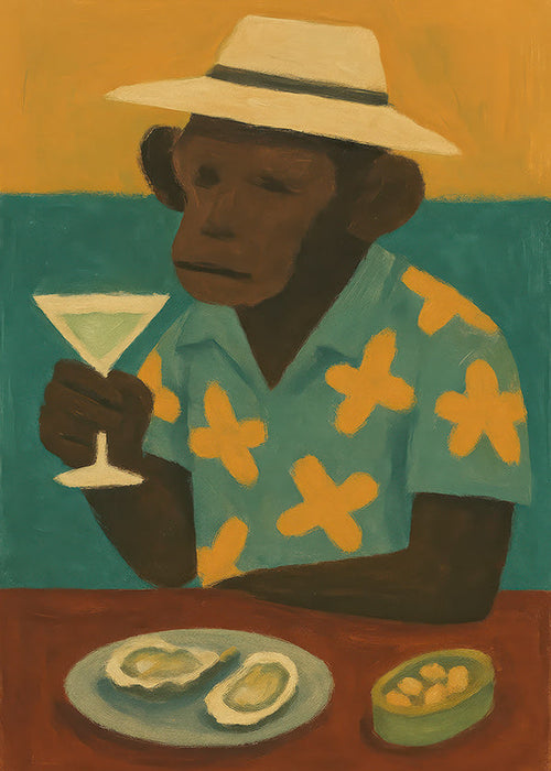 Køkkenkunst med abe og cocktail