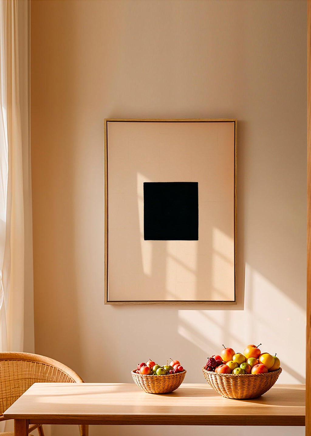 Abstrakt billede: sort firkant på creme – Canvas1