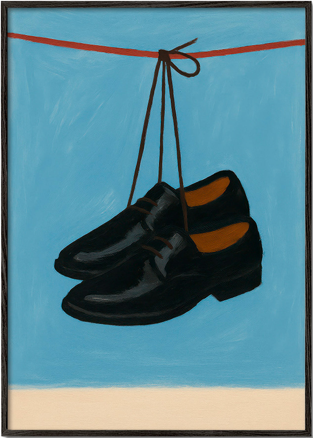 Illustration af hængende sko på blå baggrund – Black Frame