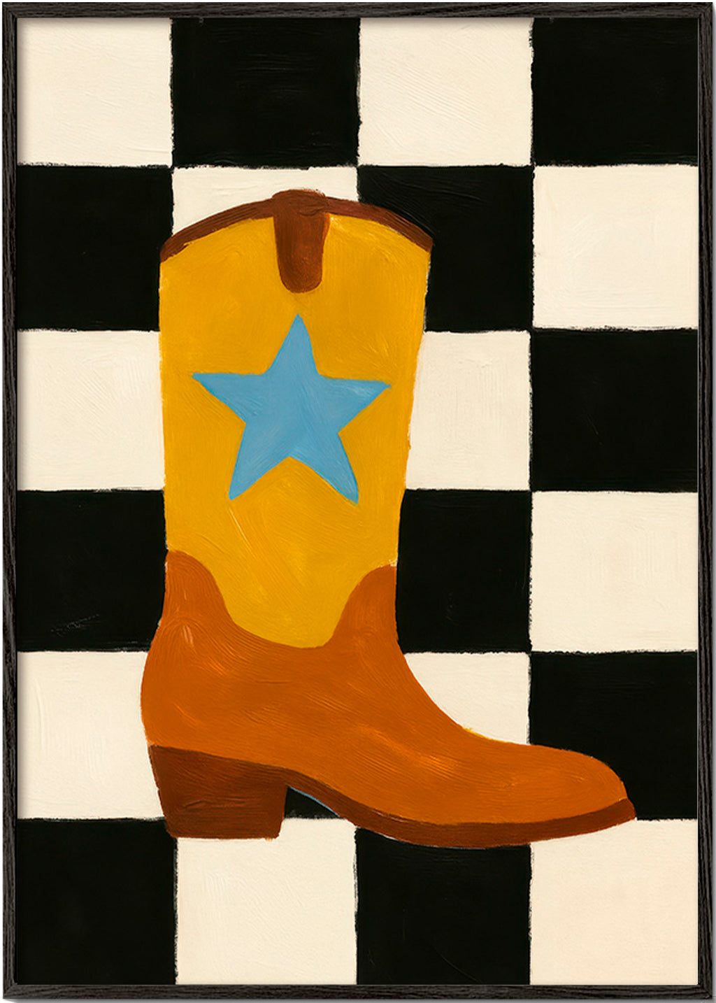 Illustration af cowboystøvle med stjerne – Black Frame