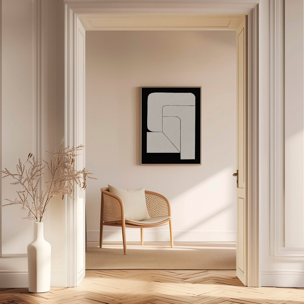 Minimal geometrisk plakat i creme og sort – Canvas1