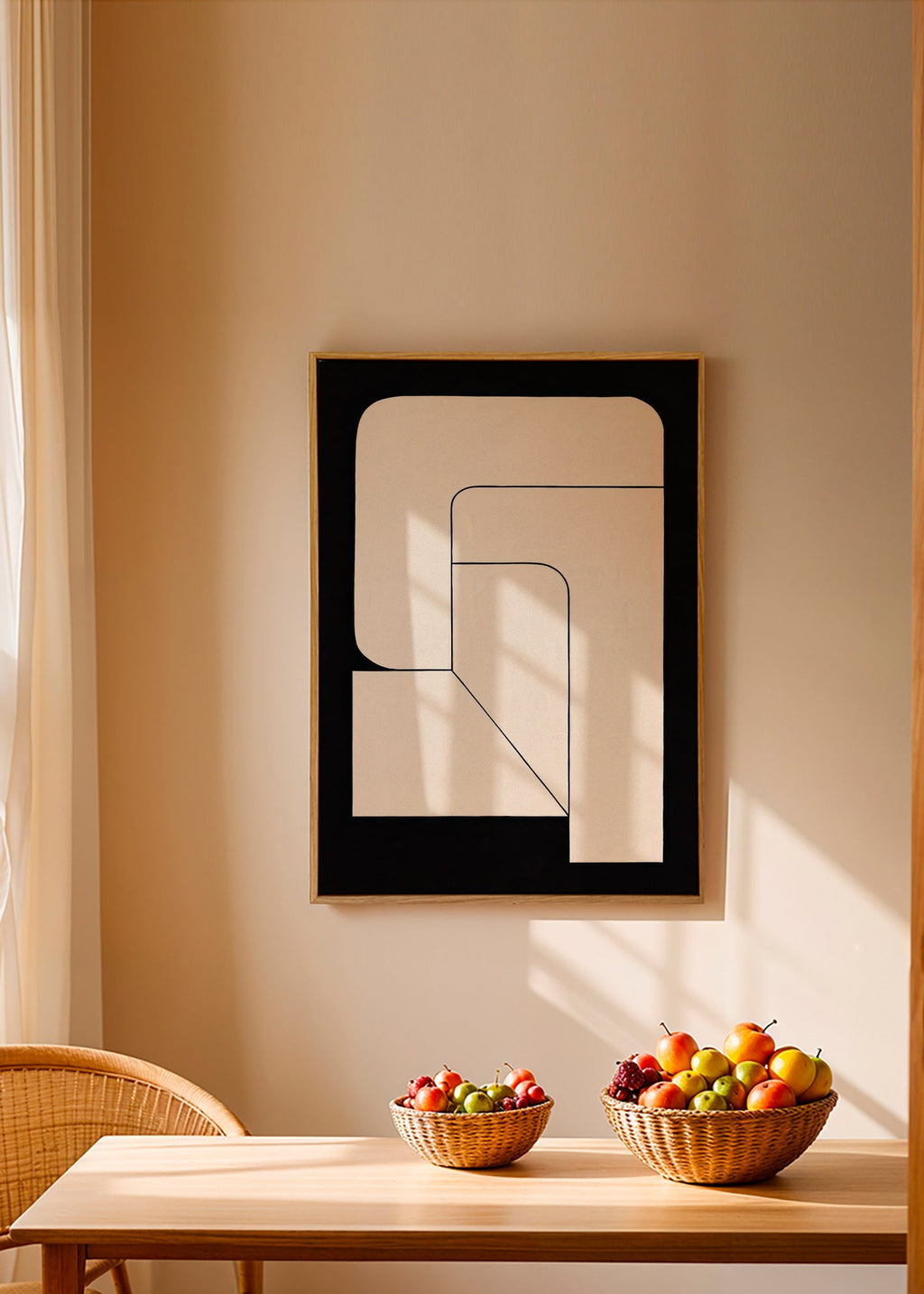 Minimal geometrisk plakat i creme og sort – Canvas2