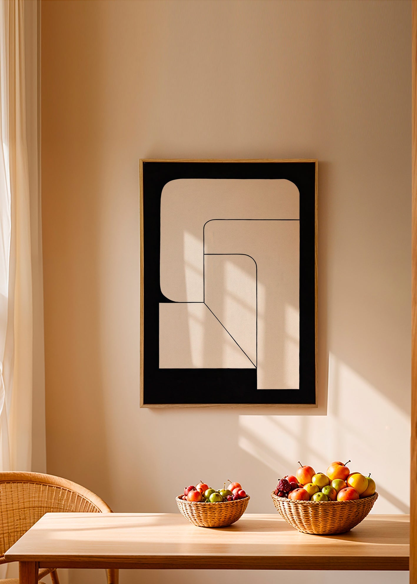 Minimal geometrisk plakat i creme og sort – Canvas2