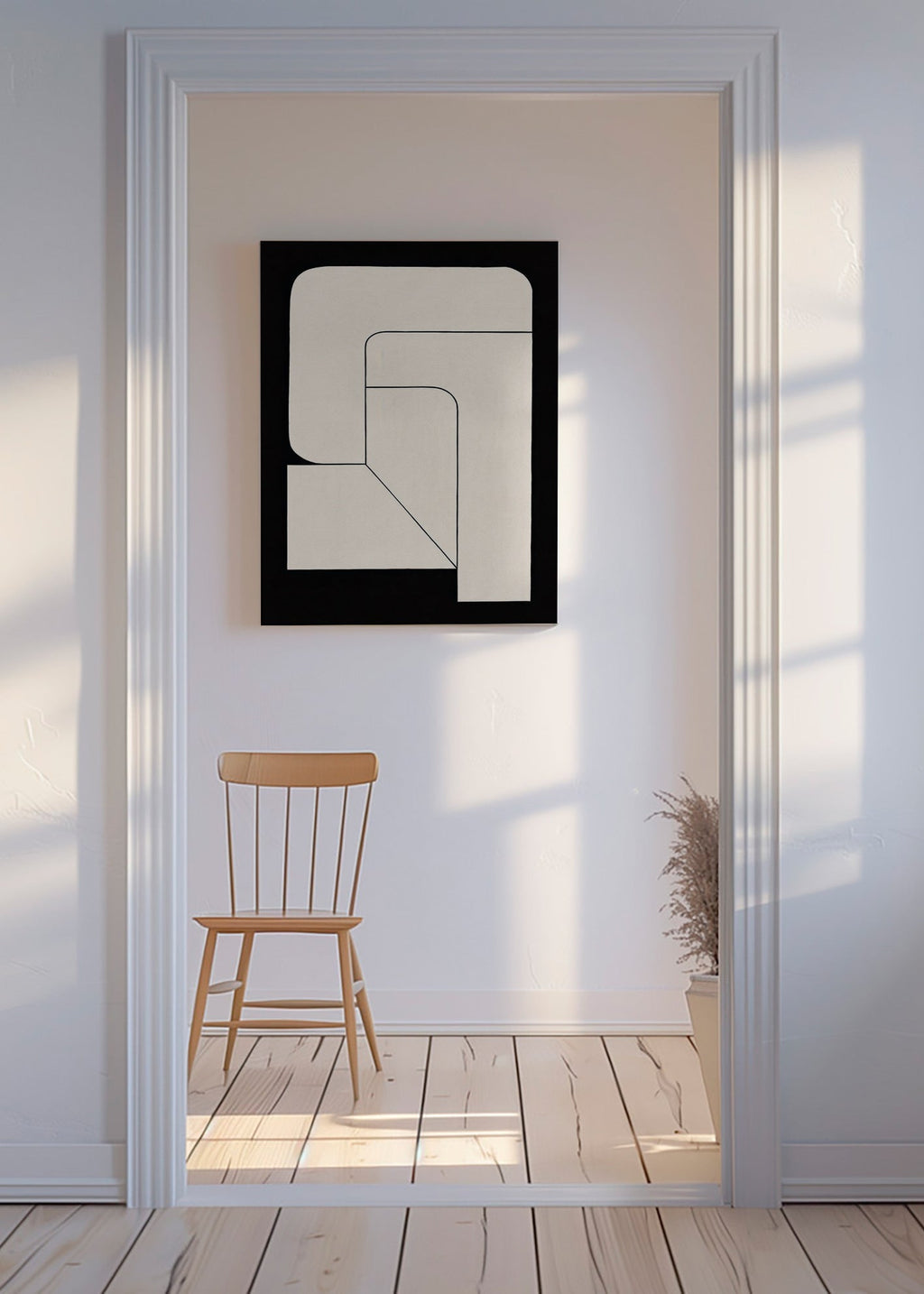 Minimal geometrisk plakat i creme og sort – Canvas