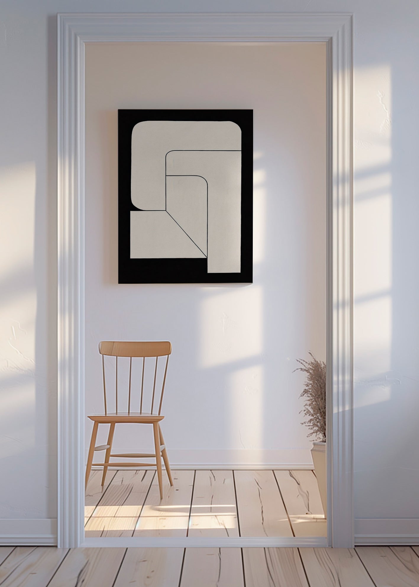 Minimal geometrisk plakat i creme og sort – Canvas