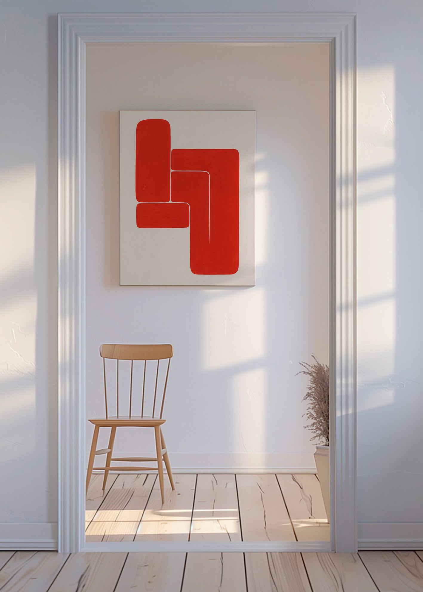 Geometrisk billede med røde L-former – Canvas