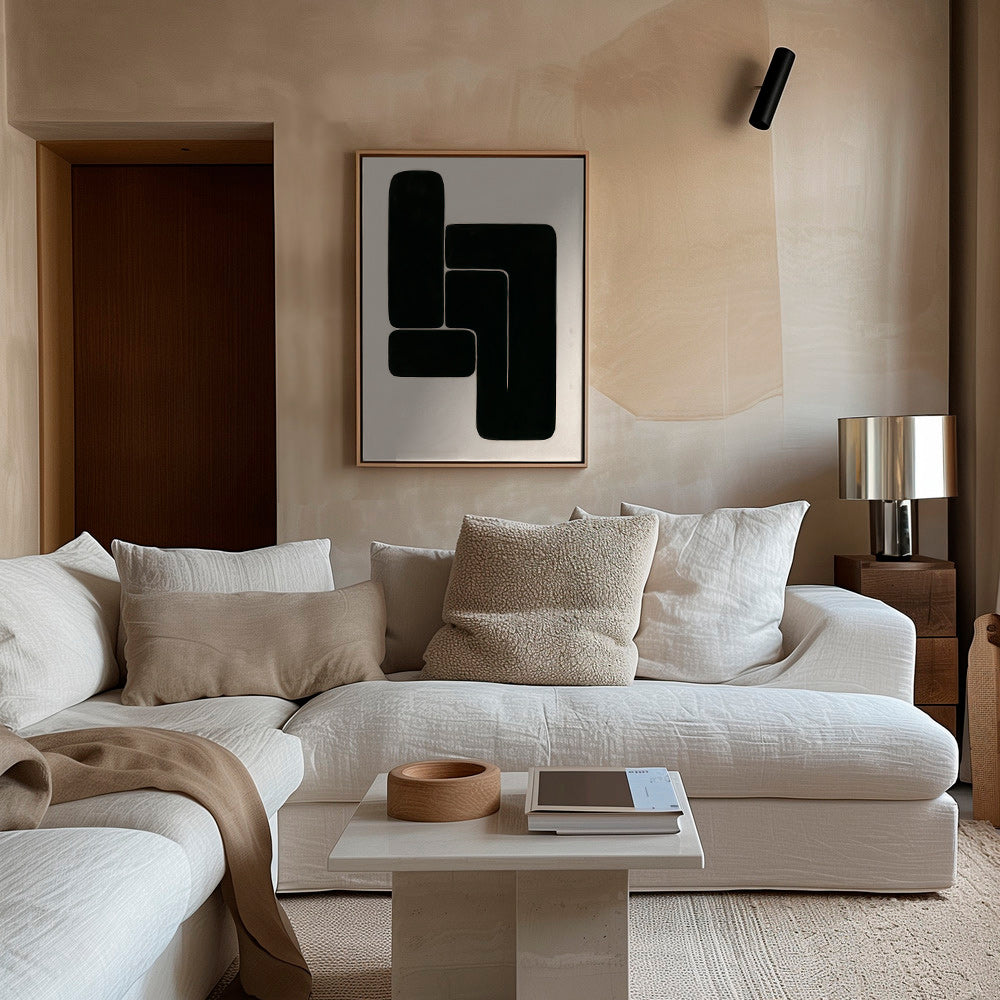 Geometrisk plakat med markante sorte former – Canvas1