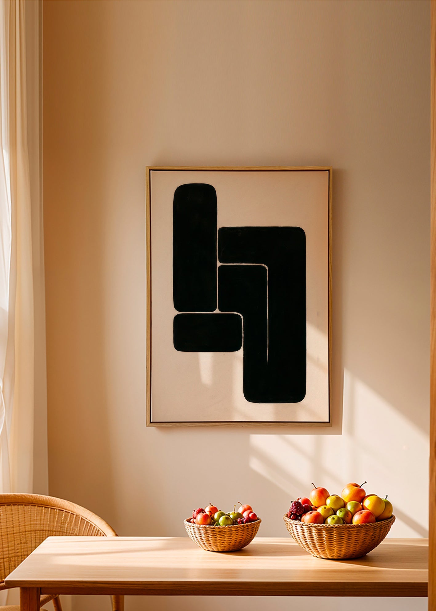 Geometrisk plakat med markante sorte former – Canvas2